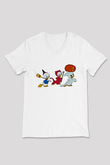 Halloween Baskılı Beyaz Unisex V Yaka Tişört - Tshirt