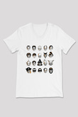 Halloween Baskılı Beyaz Unisex V Yaka Tişört - Tshirt