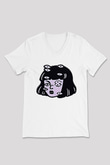 Halloween Baskılı Beyaz Unisex V Yaka Tişört - Tshirt