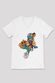 Halloween Baskılı Beyaz Unisex V Yaka Tişört - Tshirt