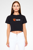 Halloween Baskılı Siyah Crop Top Kadın Tişört - Tshirt