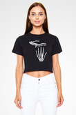 Halloween Baskılı Siyah Crop Top Kadın Tişört - Tshirt