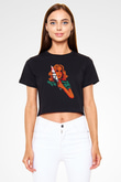 Halloween Baskılı Siyah Crop Top Kadın Tişört - Tshirt