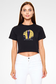 Halloween Baskılı Siyah Crop Top Kadın Tişört - Tshirt