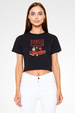 Halloween Baskılı Siyah Crop Top Kadın Tişört - Tshirt