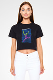 Halloween Baskılı Siyah Crop Top Kadın Tişört - Tshirt