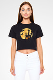 Halloween Baskılı Siyah Crop Top Kadın Tişört - Tshirt