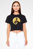 Halloween Baskılı Siyah Crop Top Kadın Tişört - Tshirt