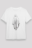 Halloween Baskılı Unisex Beyaz Tişört - Tshirt