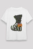 Halloween Baskılı Unisex Beyaz Tişört - Tshirt