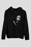 Halloween Baskılı Unisex Siyah Hoodie