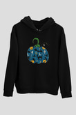 Halloween Baskılı Unisex Siyah Hoodie