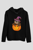 Halloween Baskılı Unisex Siyah Hoodie