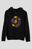 Halloween Baskılı Unisex Siyah Hoodie