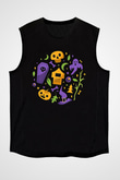 Halloween Baskılı Unisex Siyah Kolsuz Tişört - Tshirt