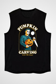 Halloween Baskılı Unisex Siyah Kolsuz Tişört - Tshirt