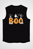 Halloween Baskılı Unisex Siyah Kolsuz Tişört - Tshirt