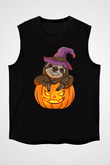 Halloween Baskılı Unisex Siyah Kolsuz Tişört - Tshirt