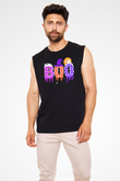 Halloween Baskılı Unisex Siyah Kolsuz Tişört - Tshirt