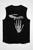 Halloween Baskılı Unisex Siyah Kolsuz Tişört - Tshirt