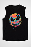 Halloween Baskılı Unisex Siyah Kolsuz Tişört - Tshirt