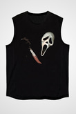 Halloween Baskılı Unisex Siyah Kolsuz Tişört - Tshirt
