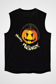Halloween Baskılı Unisex Siyah Kolsuz Tişört - Tshirt