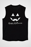 Halloween Baskılı Unisex Siyah Kolsuz Tişört - Tshirt