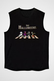 Halloween Baskılı Unisex Siyah Kolsuz Tişört - Tshirt