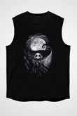 Halloween Baskılı Unisex Siyah Kolsuz Tişört - Tshirt