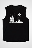 Halloween Baskılı Unisex Siyah Kolsuz Tişört - Tshirt