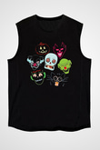 Halloween Baskılı Unisex Siyah Kolsuz Tişört - Tshirt