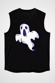 Halloween Baskılı Unisex Siyah Kolsuz Tişört - Tshirt