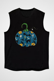 Halloween Baskılı Unisex Siyah Kolsuz Tişört - Tshirt