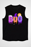 Halloween Baskılı Unisex Siyah Kolsuz Tişört - Tshirt