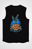 Halloween Baskılı Unisex Siyah Kolsuz Tişört - Tshirt