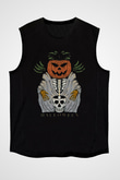 Halloween Baskılı Unisex Siyah Kolsuz Tişört - Tshirt