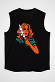 Halloween Baskılı Unisex Siyah Kolsuz Tişört - Tshirt