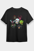 Halloween Baskılı Unisex Siyah Tişört - Tshirt