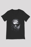 Halloween Baskılı Unisex Siyah V Yaka Tişört - Tshirt
