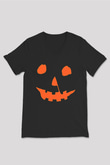 Halloween Baskılı Unisex Siyah V Yaka Tişört - Tshirt
