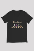 Halloween Baskılı Unisex Siyah V Yaka Tişört - Tshirt