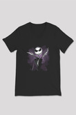 Halloween Baskılı Unisex Siyah V Yaka Tişört - Tshirt