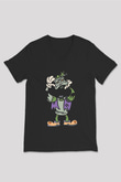 Halloween Baskılı Unisex Siyah V Yaka Tişört - Tshirt