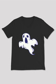Halloween Baskılı Unisex Siyah V Yaka Tişört - Tshirt