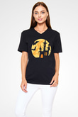 Halloween Baskılı Unisex Siyah V Yaka Tişört - Tshirt