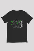 Halloween Baskılı Unisex Siyah V Yaka Tişört - Tshirt