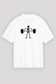Halter Baskılı Unisex Beyaz Oversize Tişört - Tshirt