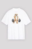 Halter Baskılı Unisex Beyaz Oversize Tişört - Tshirt