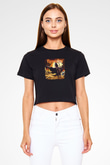 HammerFall Baskılı Unisex Siyah Crop Top Tişört